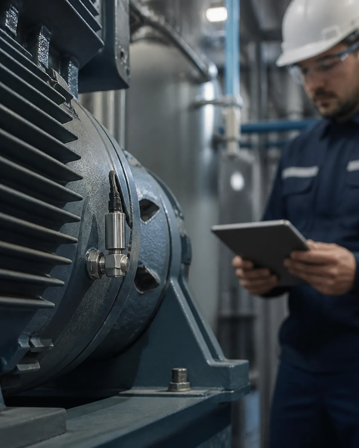 Schwingungssensor an einem industriellen Kompressor