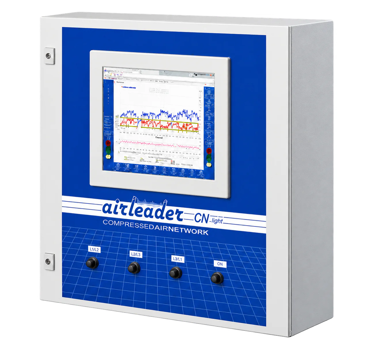 Airleader CN light compressor control in professional industrial recording, marked as AI-generated