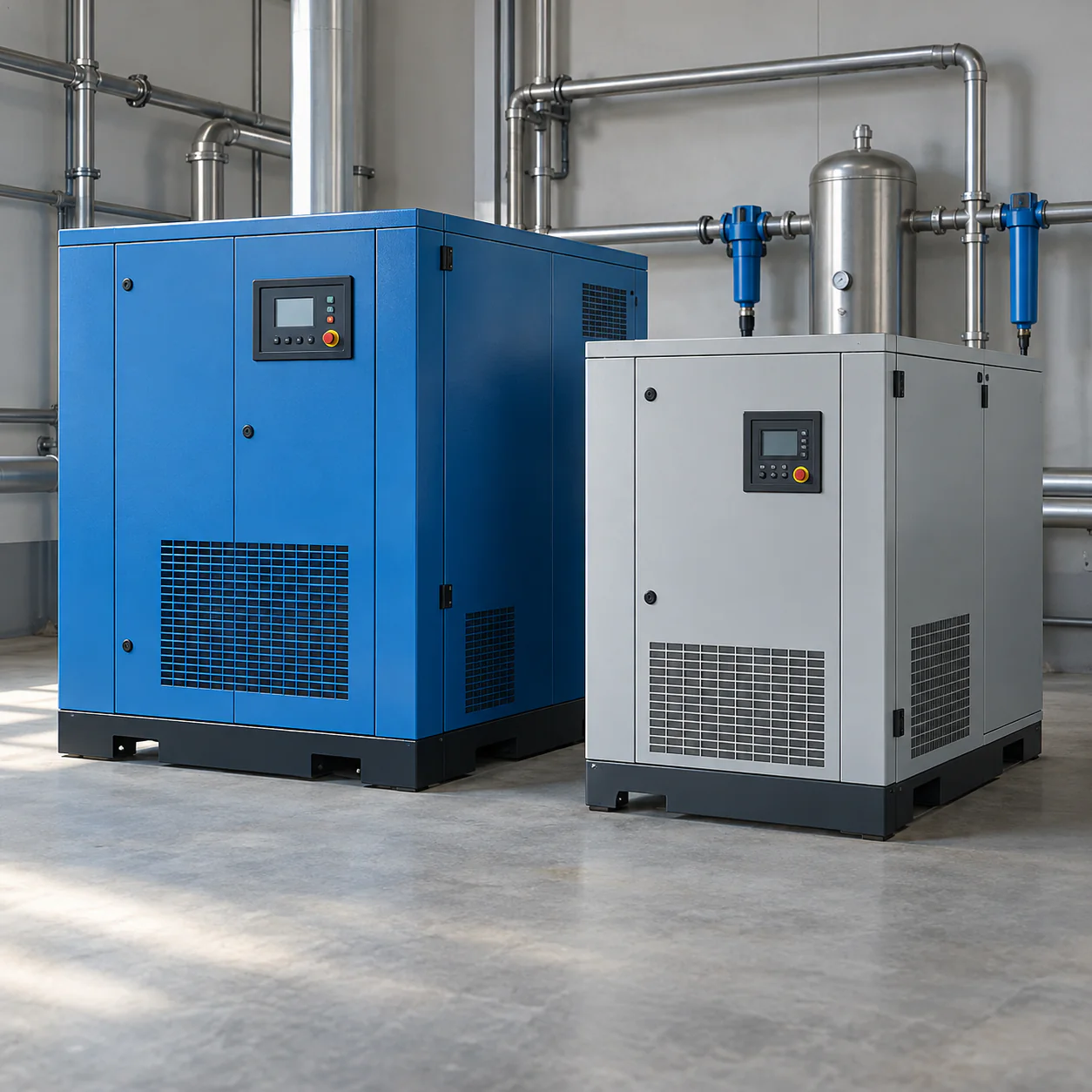 Two fully enclosed compressors working as a coordinated fixed-speed and VSD pair