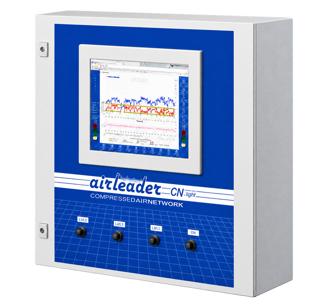 Airleader CN light Kompressorsteuerung in professioneller Industrieaufnahme, als KI-generiert gekennzeichnet